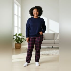 Crown & Ivy pink navy plaid pants sz 24 W WP266